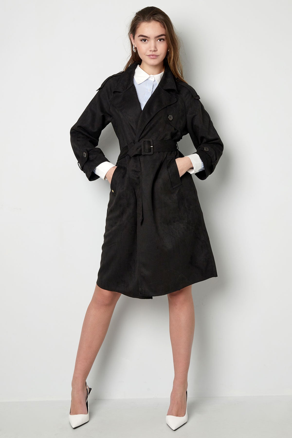 Classic Suede Trenchcoat Black