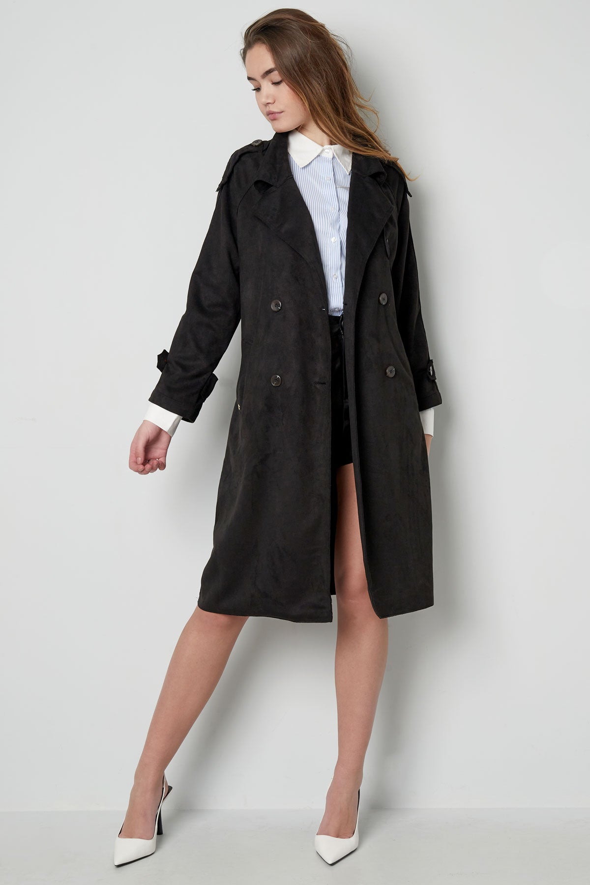 Classic Suede Trenchcoat Black
