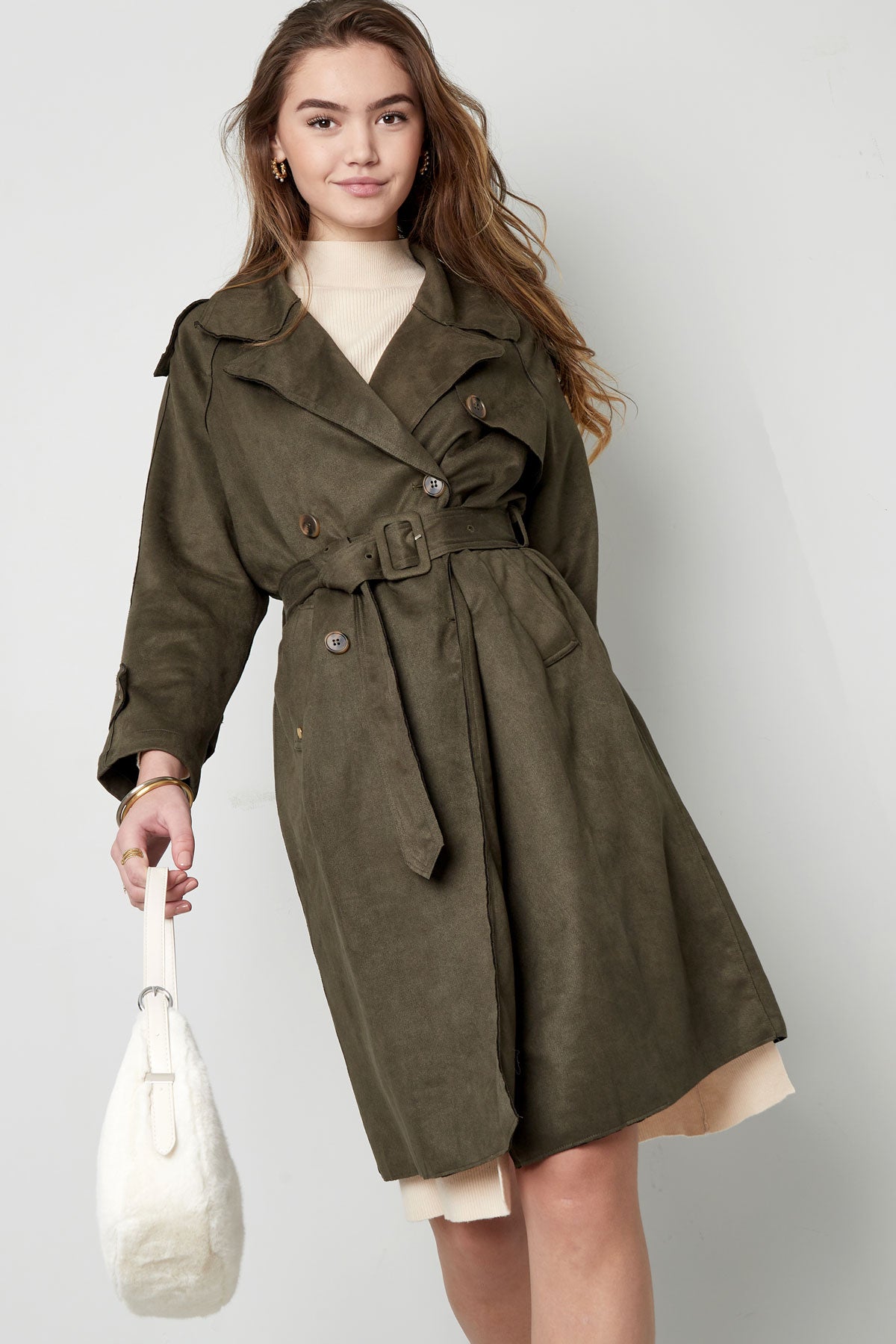 Classic Suede Trenchcoat Green