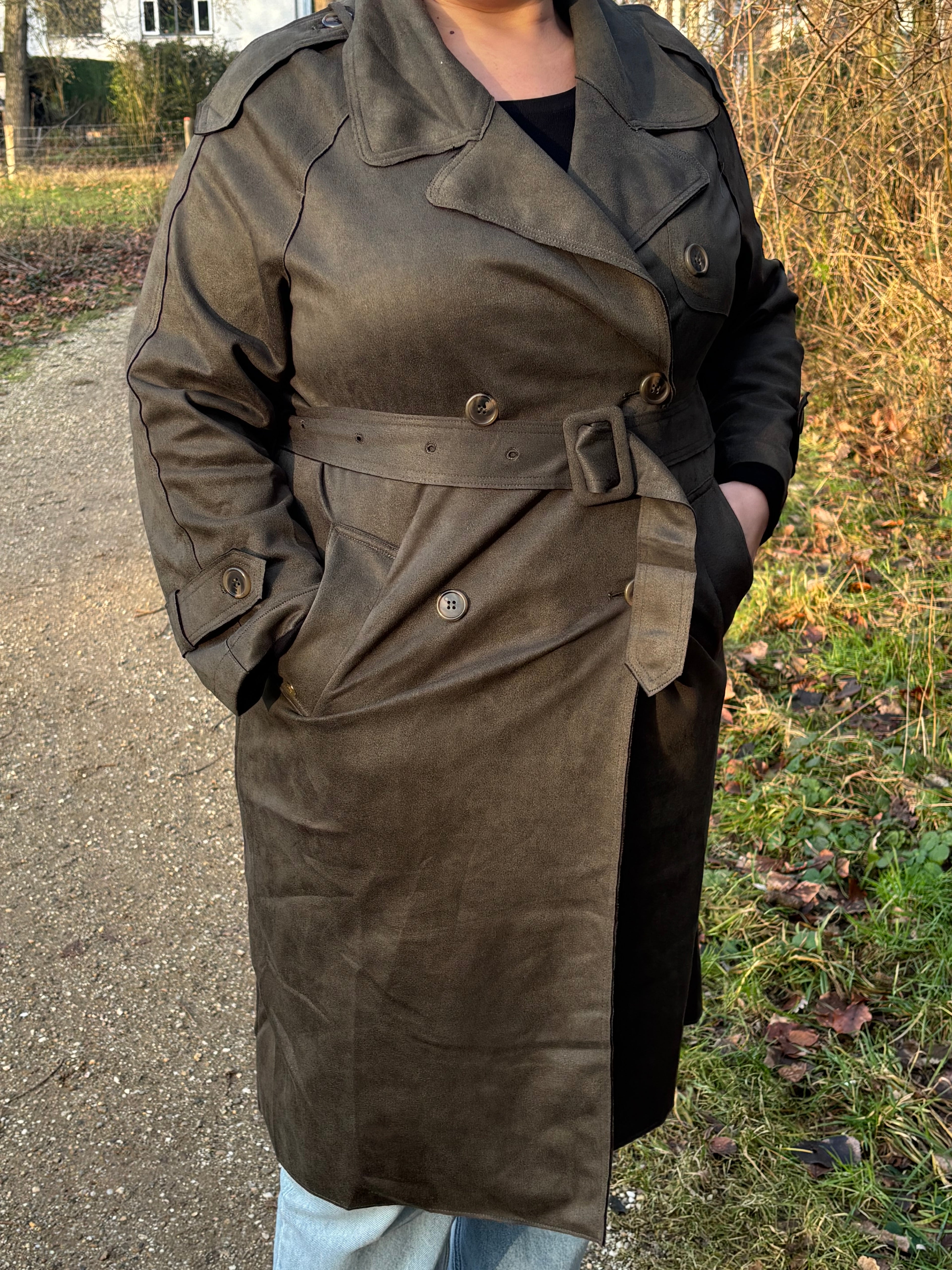 Classic Suede Trenchcoat Green