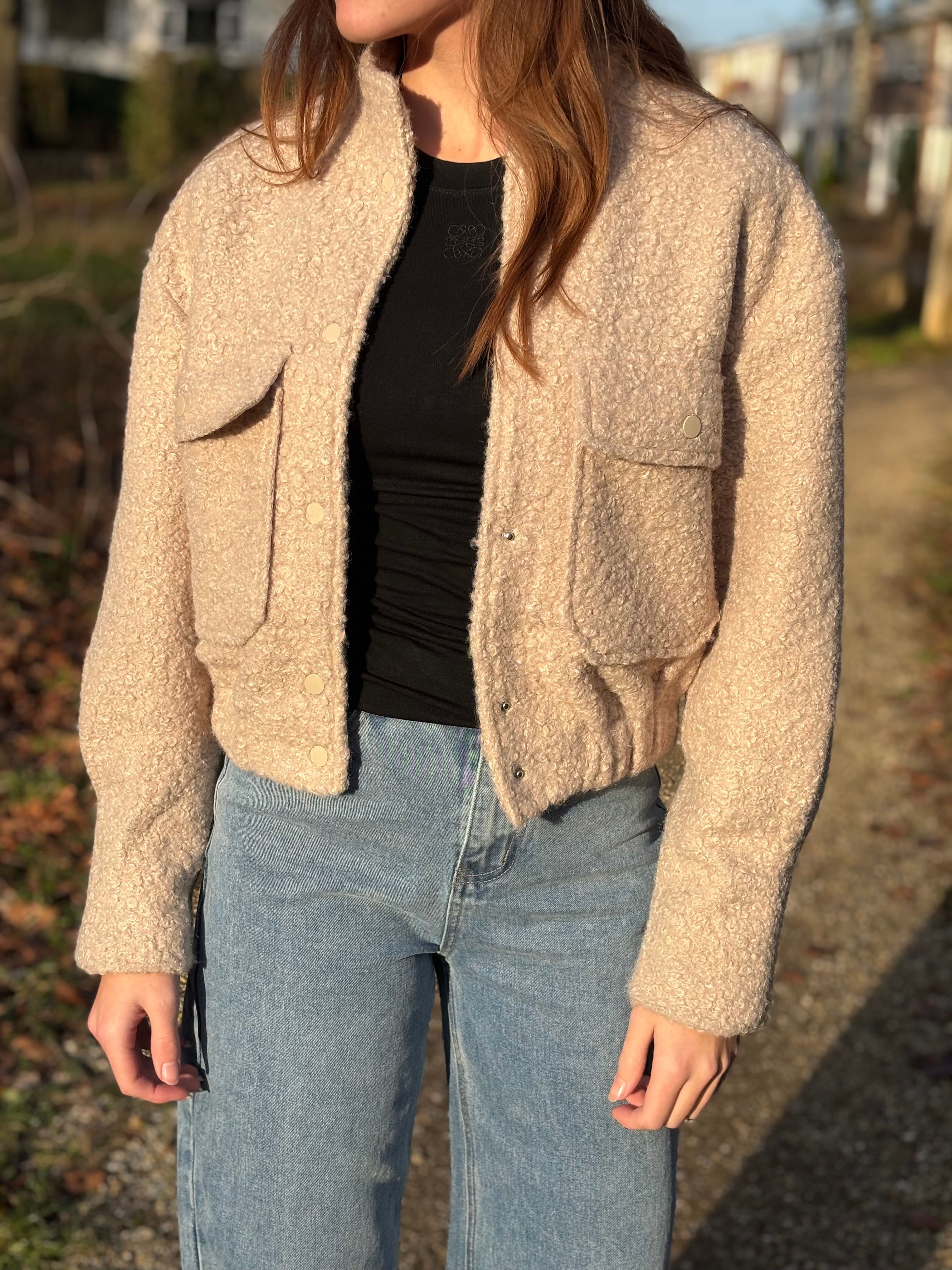 Teddy Bomber Jacket Beige