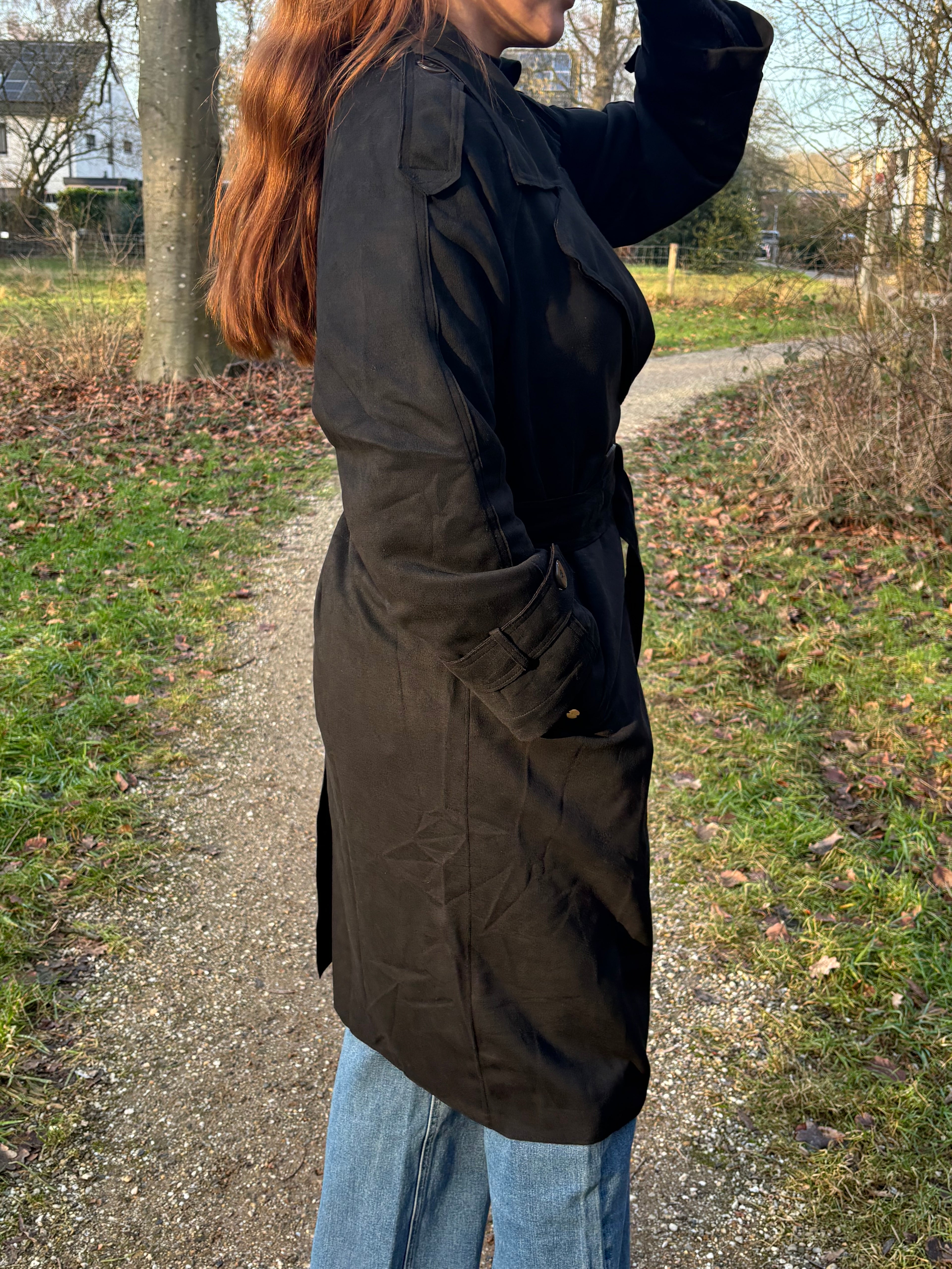 Classic Suede Trenchcoat Black