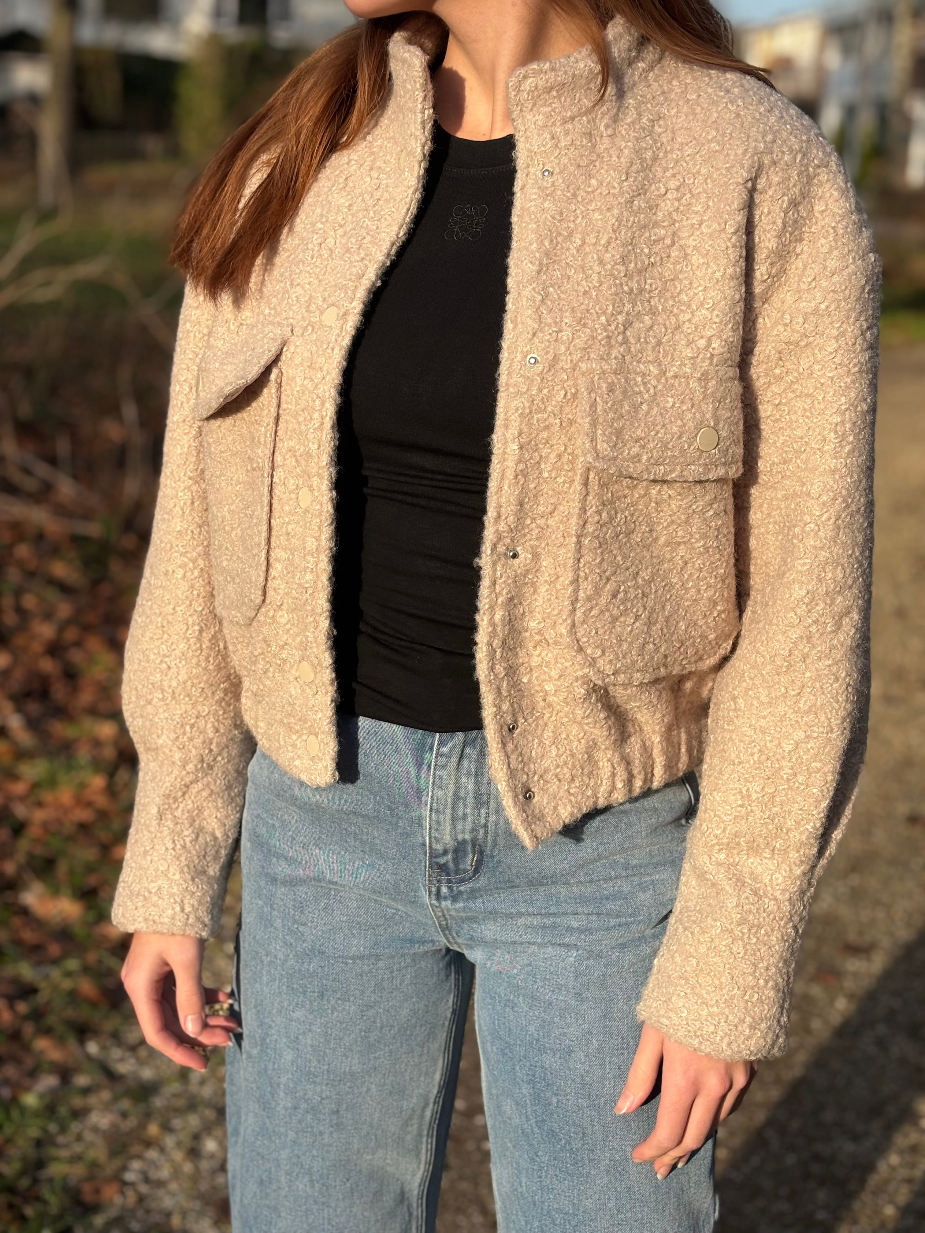 Teddy Bomber Jacket Beige