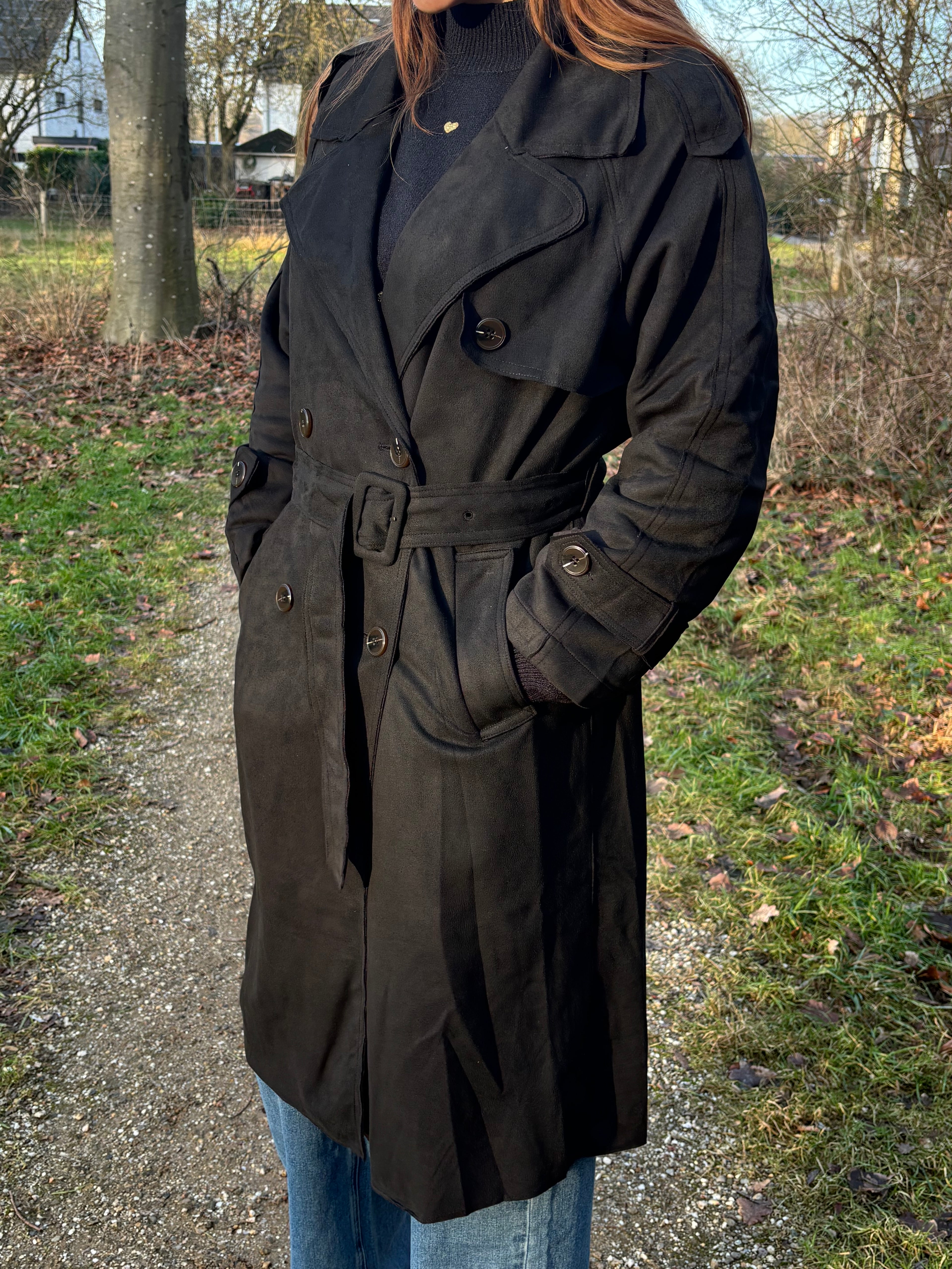 Classic Suede Trenchcoat Black