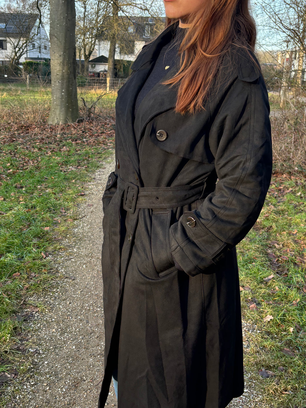 Classic Suede Trenchcoat Black