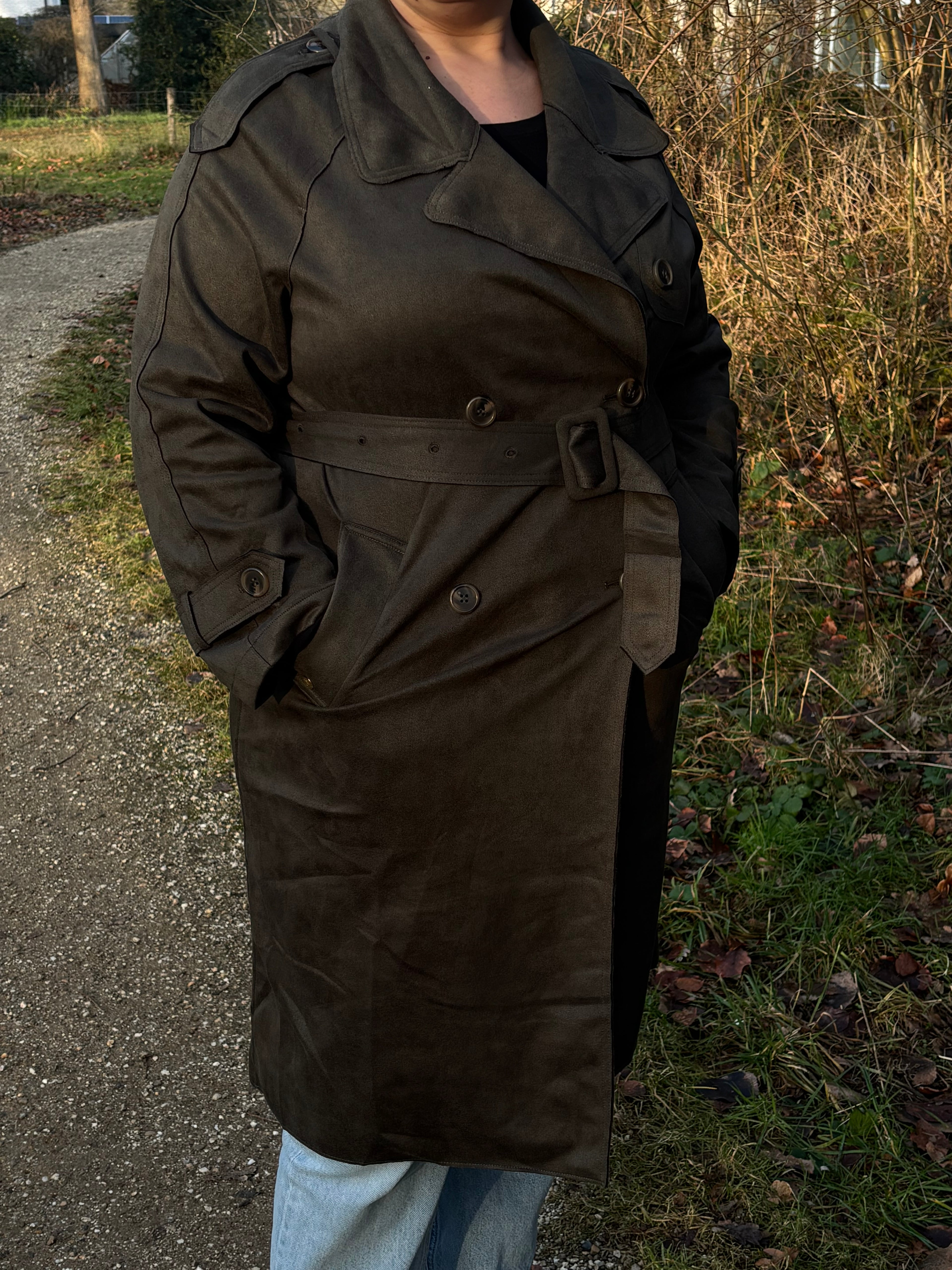 Classic Suede Trenchcoat Green