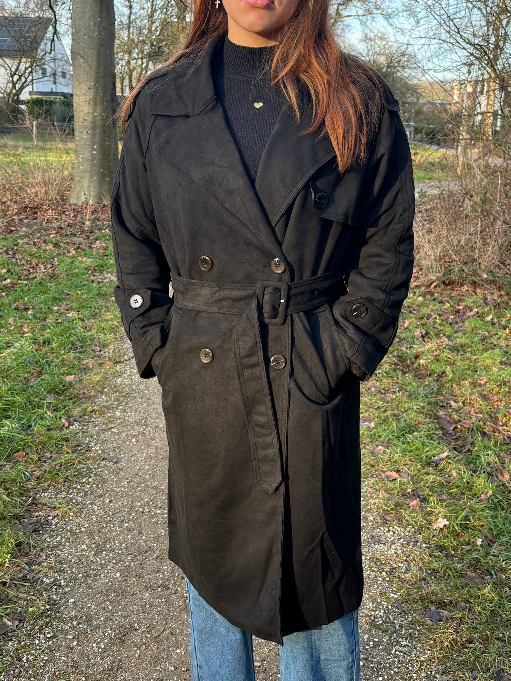 Classic Suede Trenchcoat Black